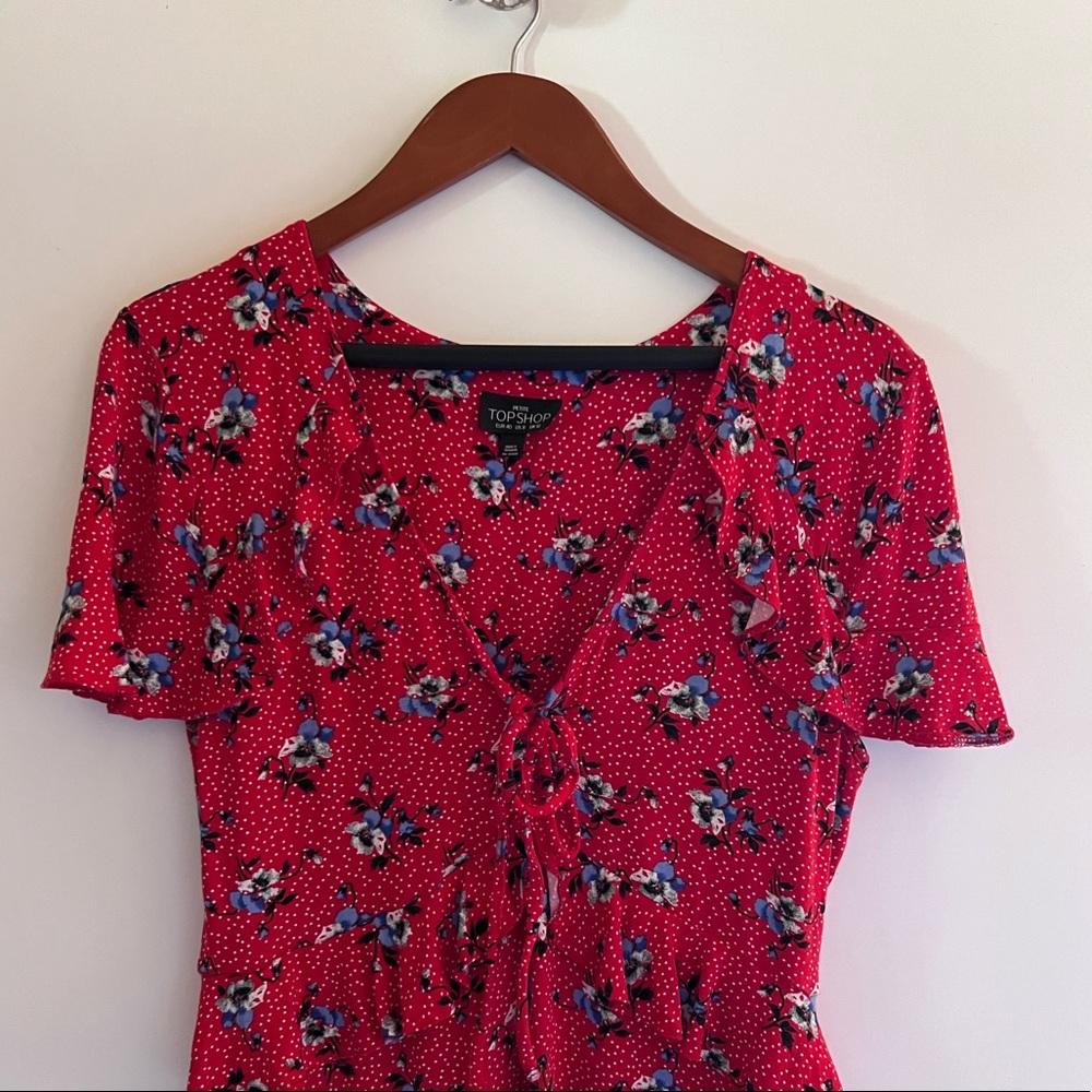 TOPSHOP RED FLORAL DRESS MINI DRESS - Picture 3 of 12